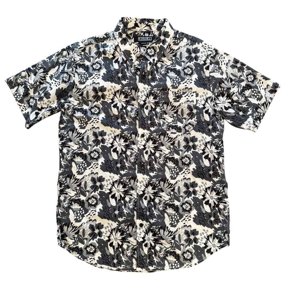 Ezekiel Small Gray‎ Floral Short Sleeve Button Down Men's Shirt